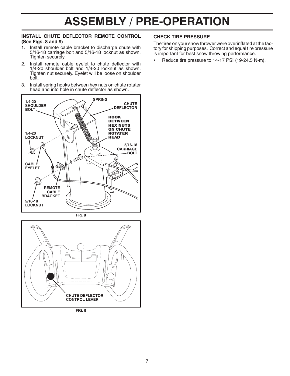 Assembly / pre-operation | Poulan Pro PP1150E27 SNOW THROWER User Manual | Page 7 / 44