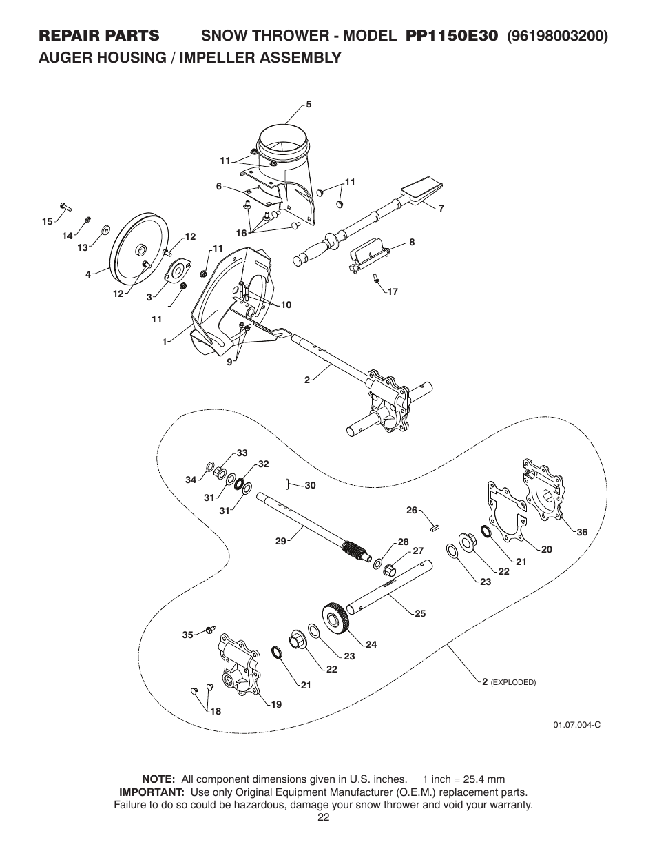 Poulan Pro PP1150E30 SNOW THROWER User Manual | Page 22 / 44