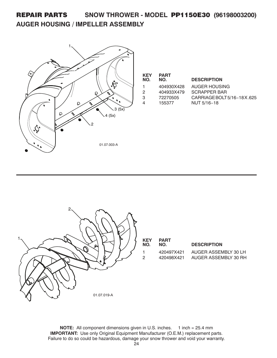 Poulan Pro PP1150E30 SNOW THROWER User Manual | Page 24 / 44