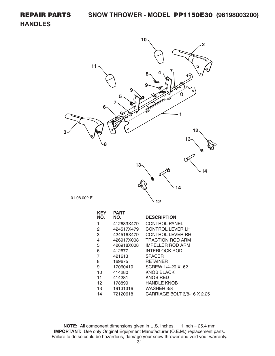 Poulan Pro PP1150E30 SNOW THROWER User Manual | Page 31 / 44