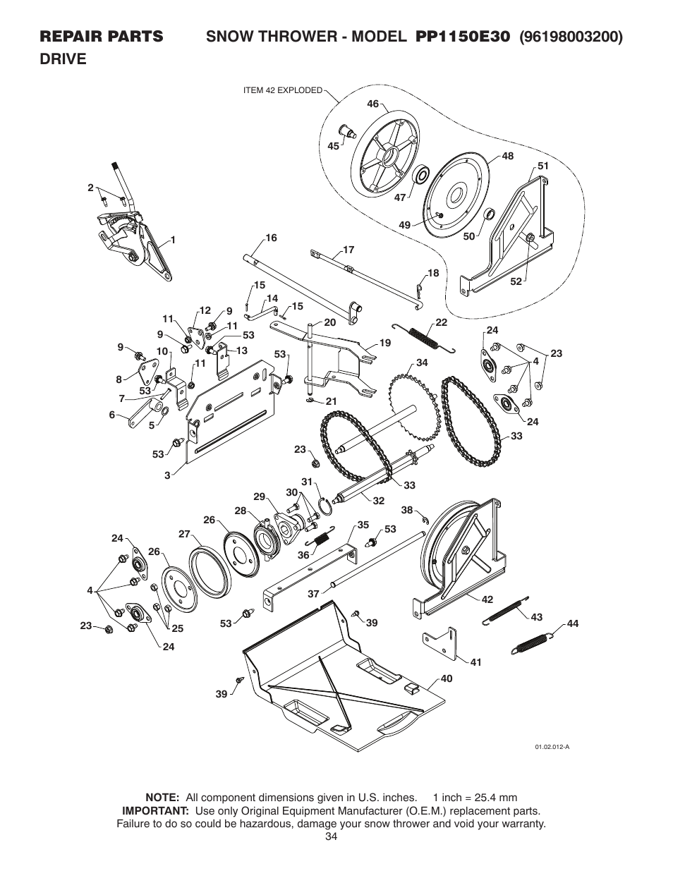 Poulan Pro PP1150E30 SNOW THROWER User Manual | Page 34 / 44