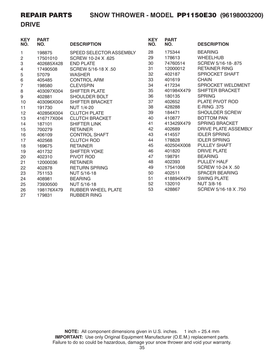 Poulan Pro PP1150E30 SNOW THROWER User Manual | Page 35 / 44