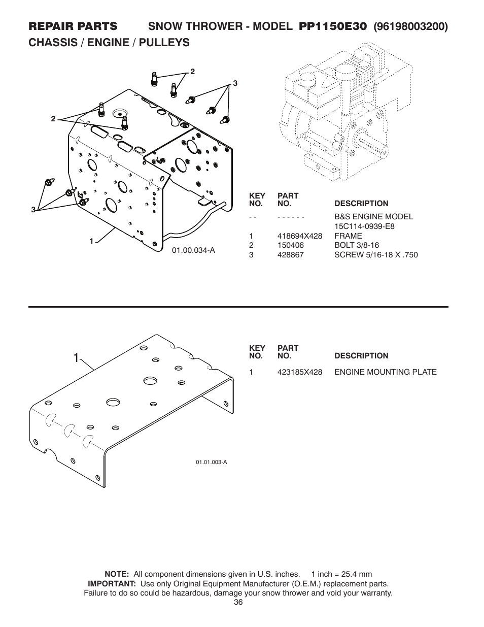 Poulan Pro PP1150E30 SNOW THROWER User Manual | Page 36 / 44