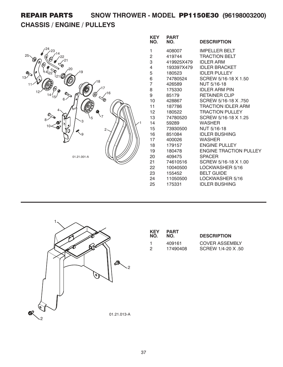 Poulan Pro PP1150E30 SNOW THROWER User Manual | Page 37 / 44