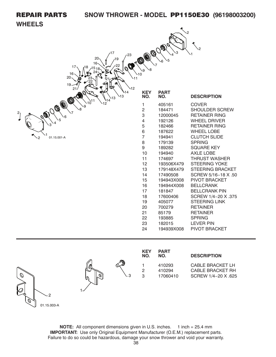 Poulan Pro PP1150E30 SNOW THROWER User Manual | Page 38 / 44