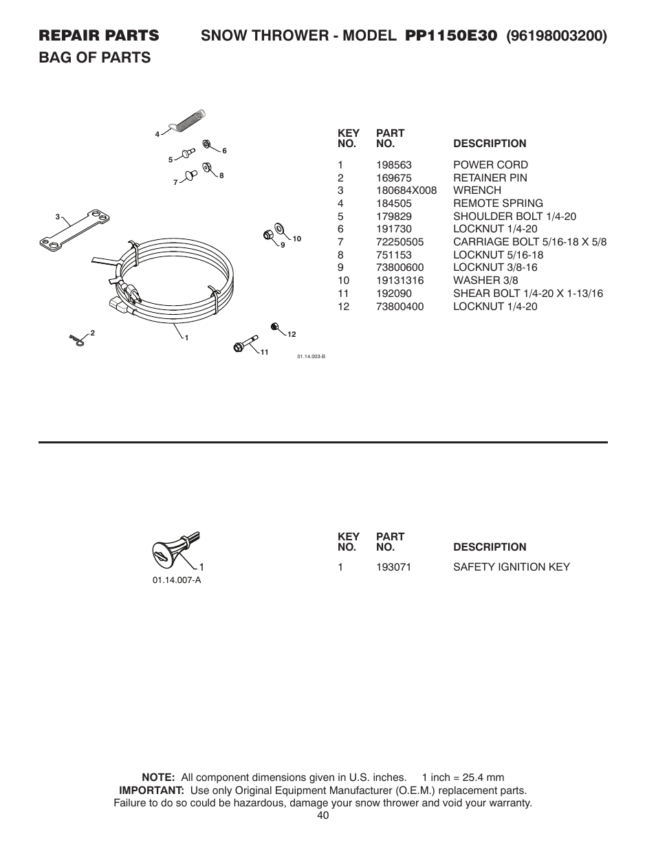 Poulan Pro PP1150E30 SNOW THROWER User Manual | Page 40 / 44