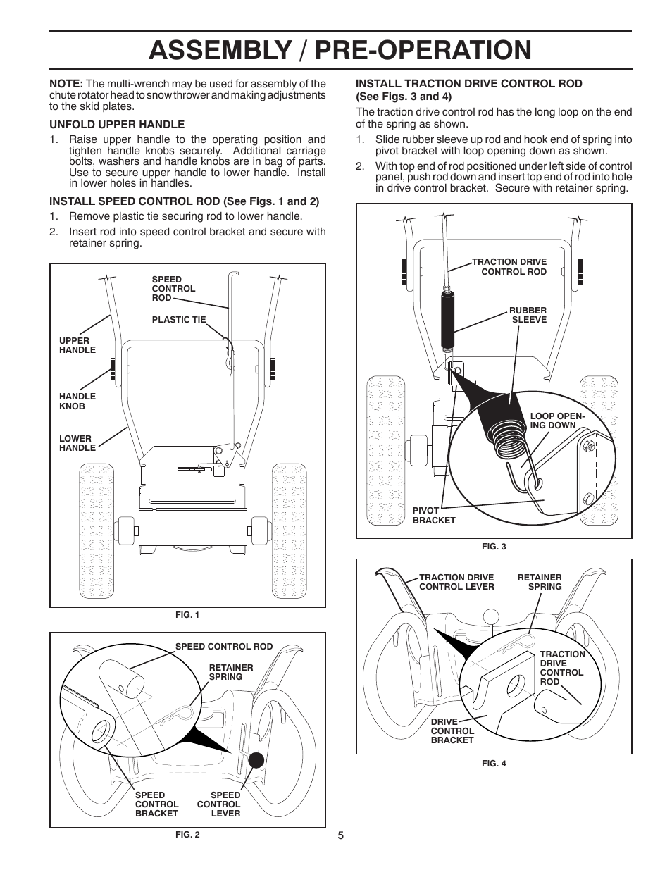 Assembly / pre-operation | Poulan Pro PP1150E30 SNOW THROWER User Manual | Page 5 / 44