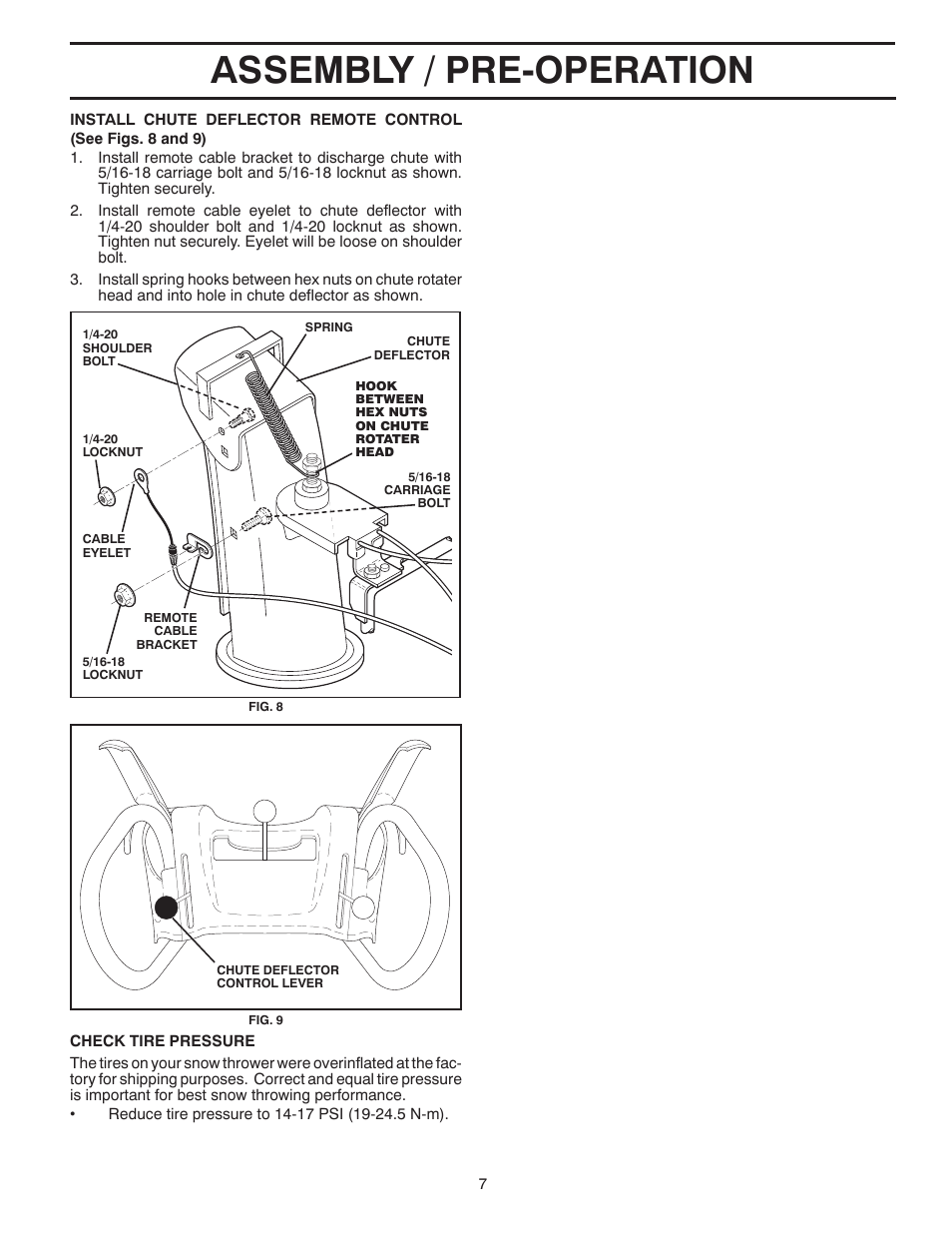 Assembly / pre-operation | Poulan Pro PP1150E30 SNOW THROWER User Manual | Page 7 / 44