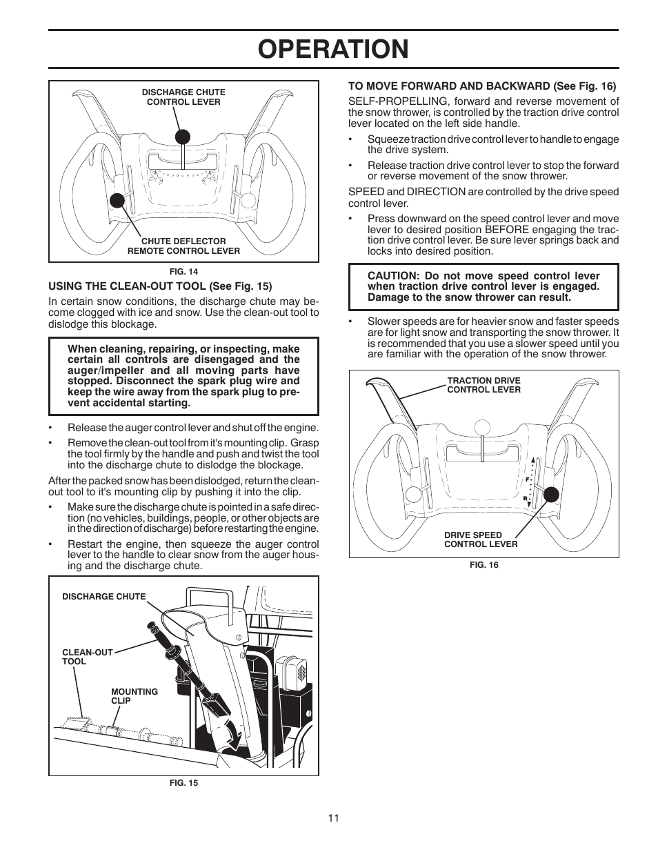 Operation | Poulan Pro PR524 SNOW THROWER User Manual | Page 11 / 36