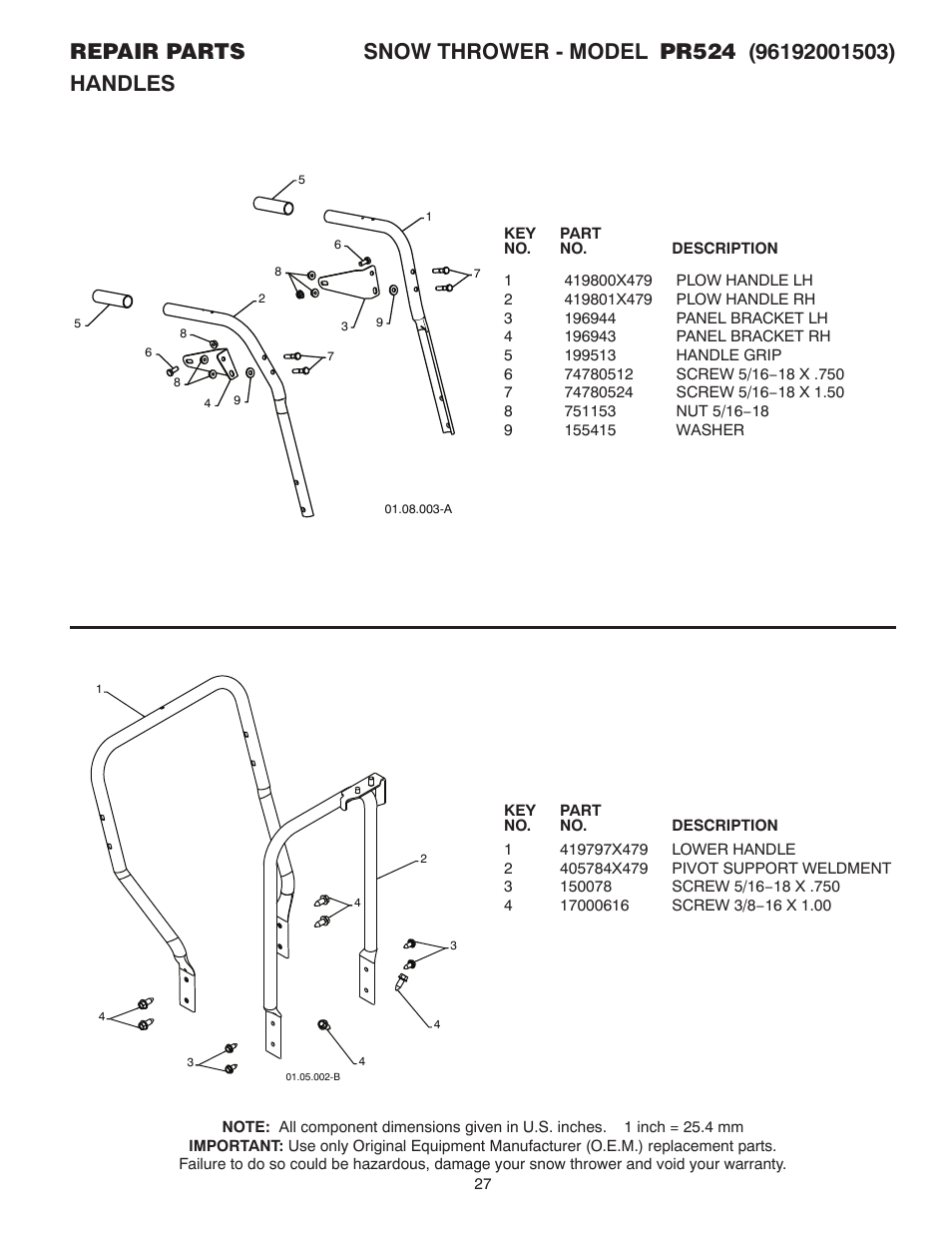 Poulan Pro PR524 SNOW THROWER User Manual | Page 27 / 36
