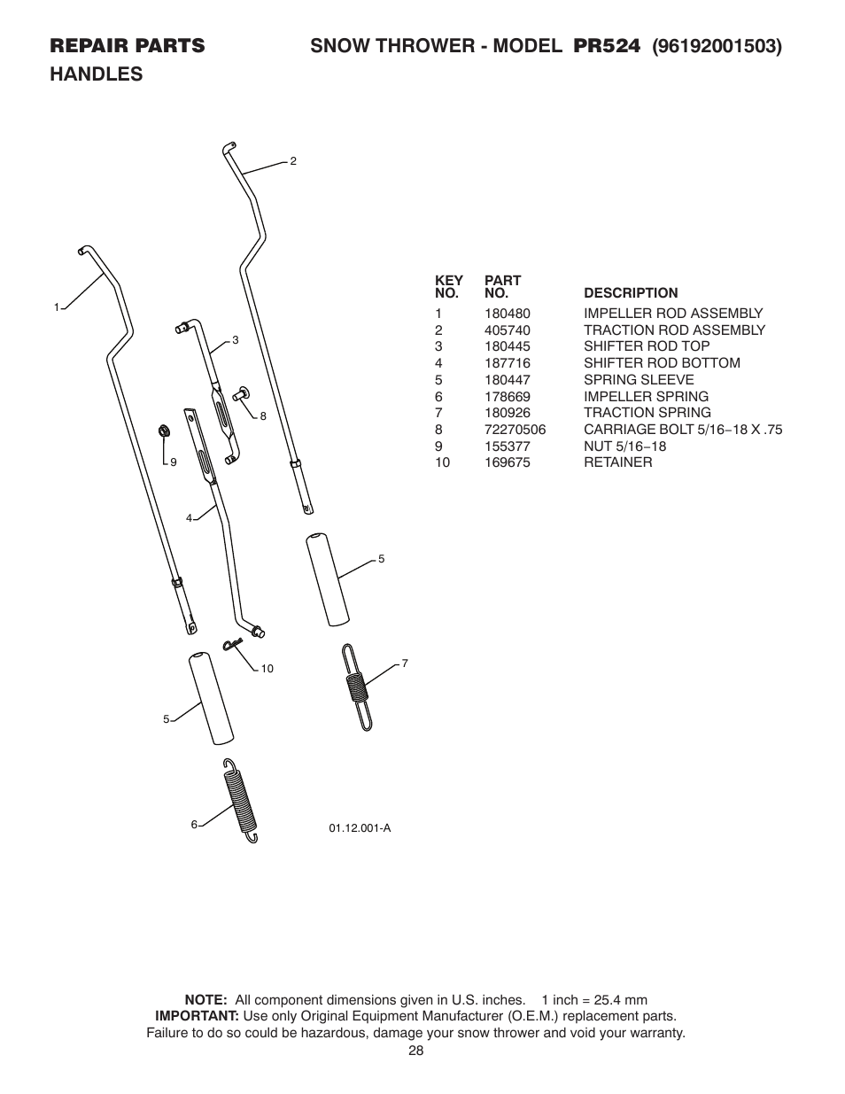 Poulan Pro PR524 SNOW THROWER User Manual | Page 28 / 36