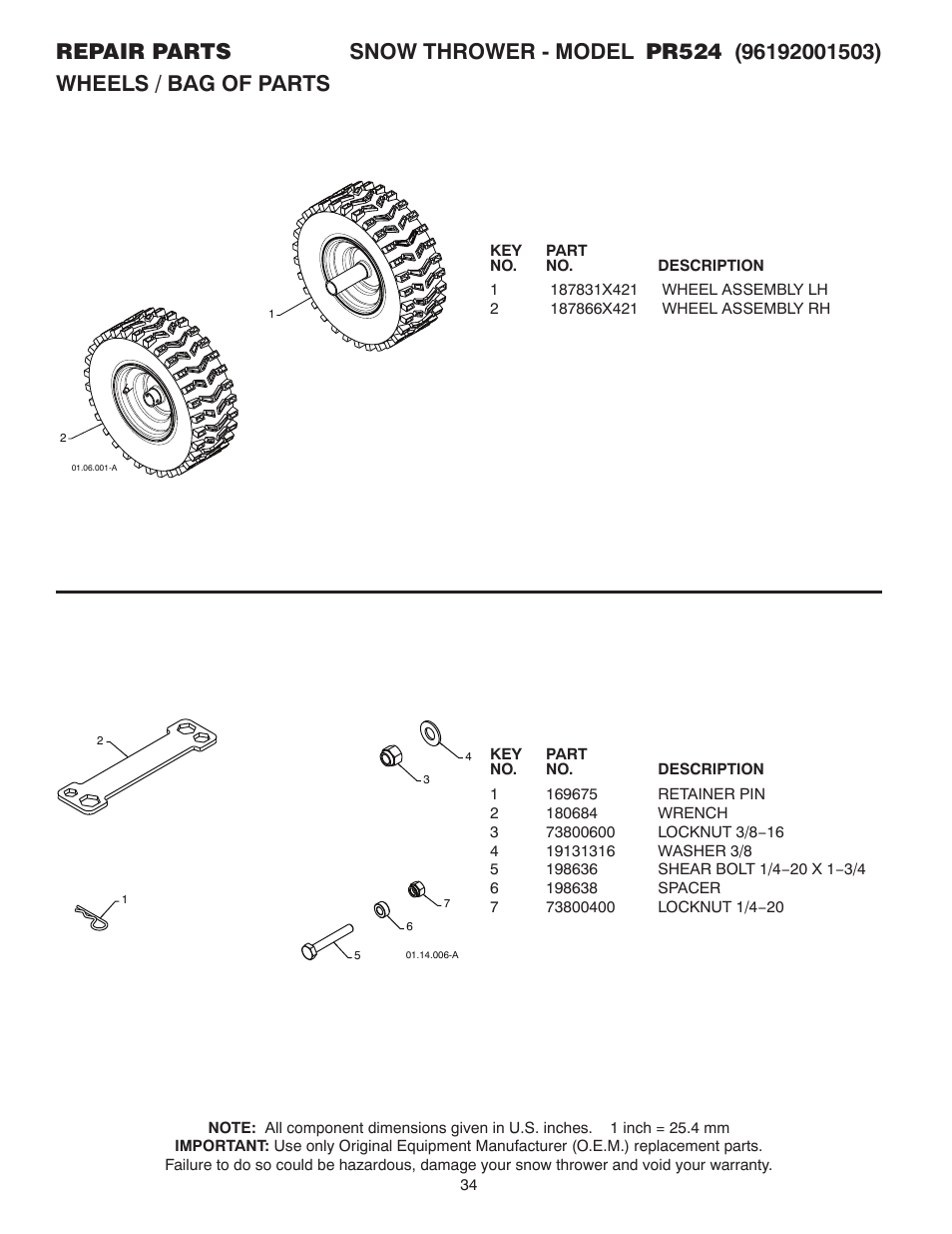 Poulan Pro PR524 SNOW THROWER User Manual | Page 34 / 36