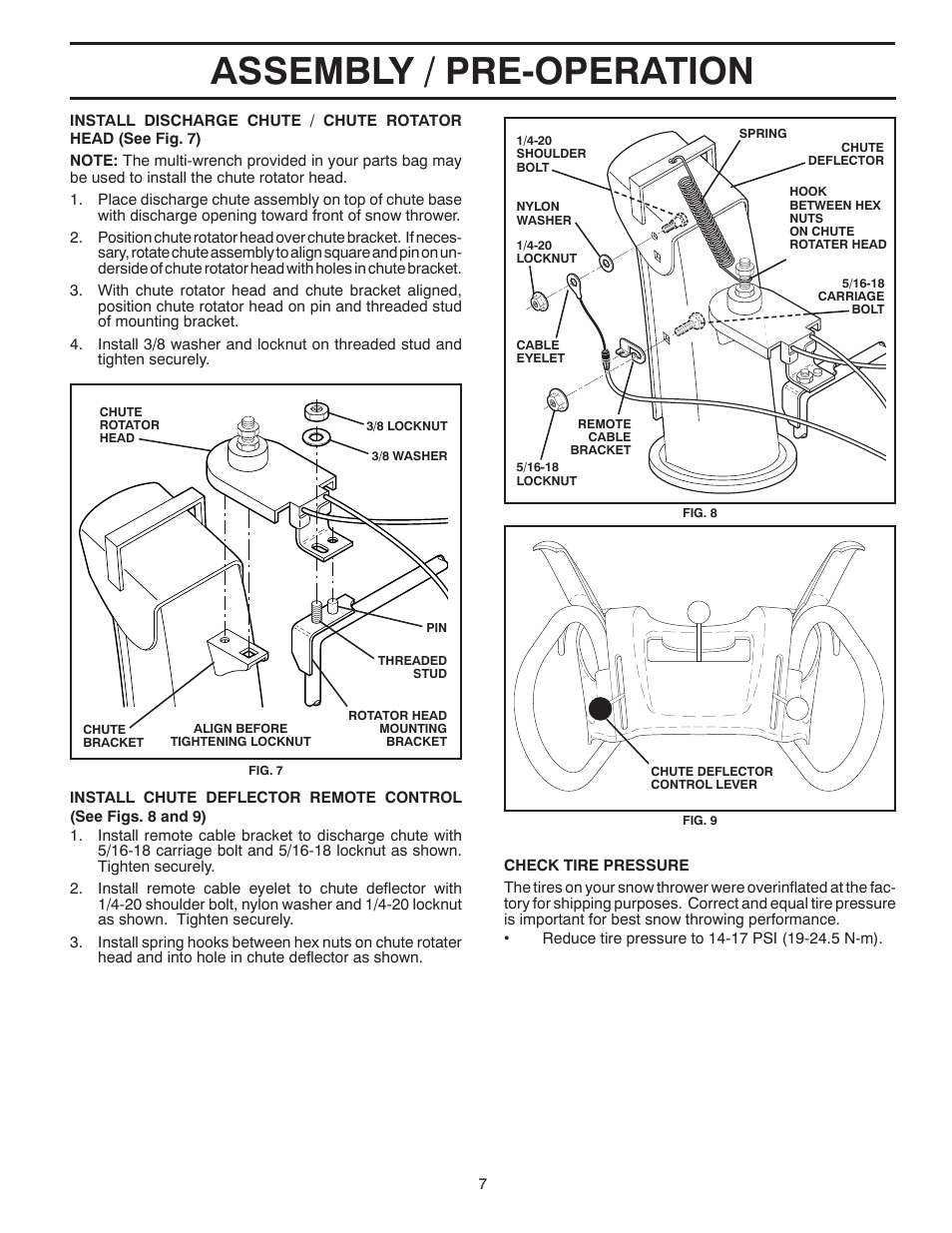 Assembly / pre-operation | Poulan Pro PR524 SNOW THROWER User Manual | Page 7 / 36