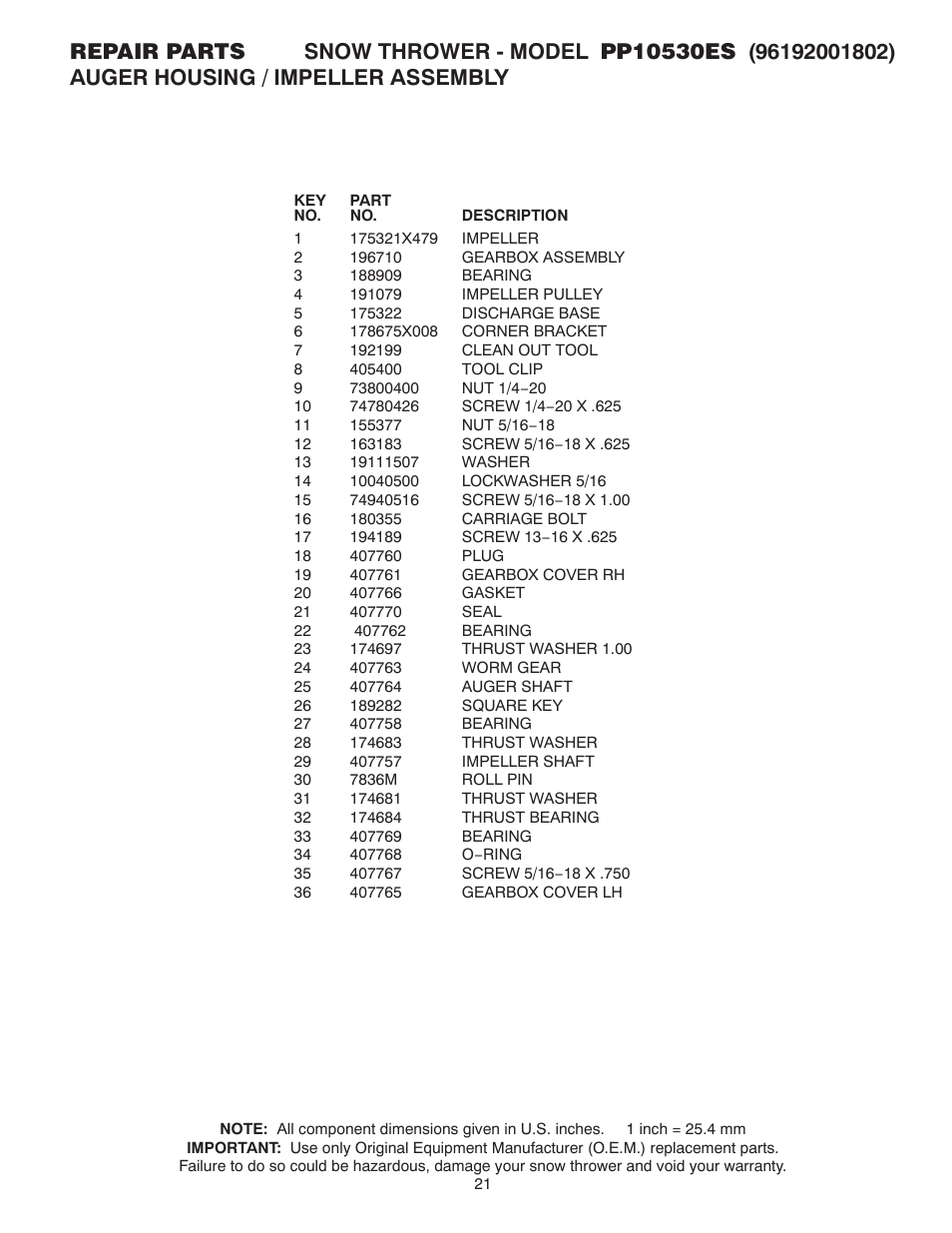 Poulan Pro PP10530ES SNOW THROWER User Manual | Page 21 / 40