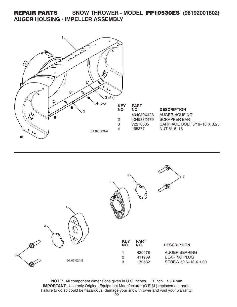 Poulan Pro PP10530ES SNOW THROWER User Manual | Page 22 / 40