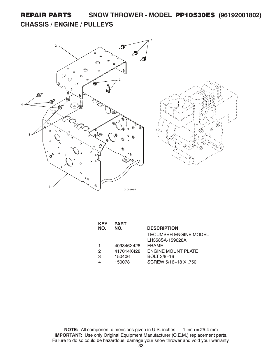 Poulan Pro PP10530ES SNOW THROWER User Manual | Page 33 / 40