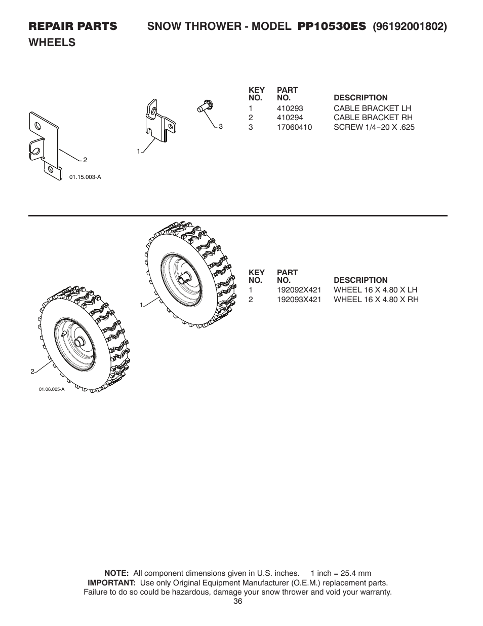 Poulan Pro PP10530ES SNOW THROWER User Manual | Page 36 / 40