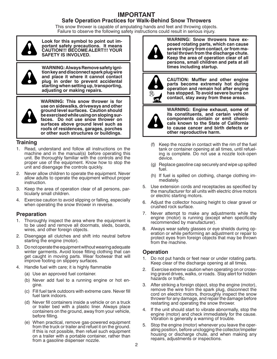 Important | Poulan Pro PR8527ES SNOW THROWER User Manual | Page 2 / 40