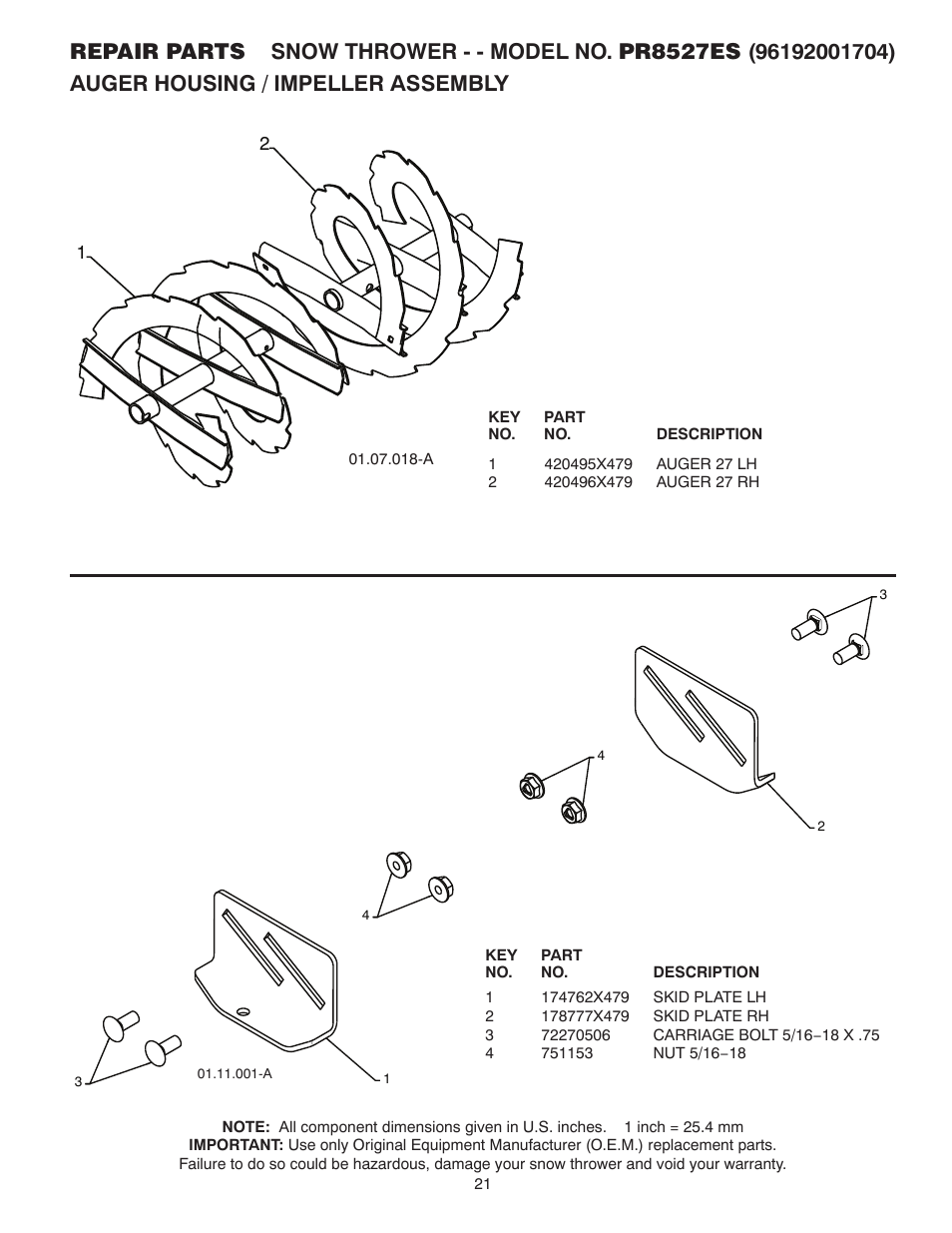 Poulan Pro PR8527ES SNOW THROWER User Manual | Page 21 / 40