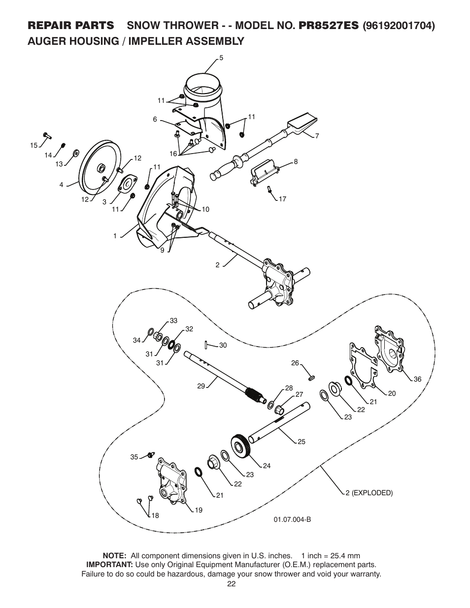 Poulan Pro PR8527ES SNOW THROWER User Manual | Page 22 / 40