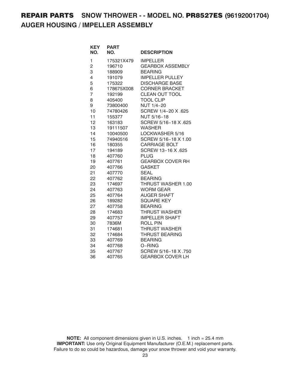 Poulan Pro PR8527ES SNOW THROWER User Manual | Page 23 / 40