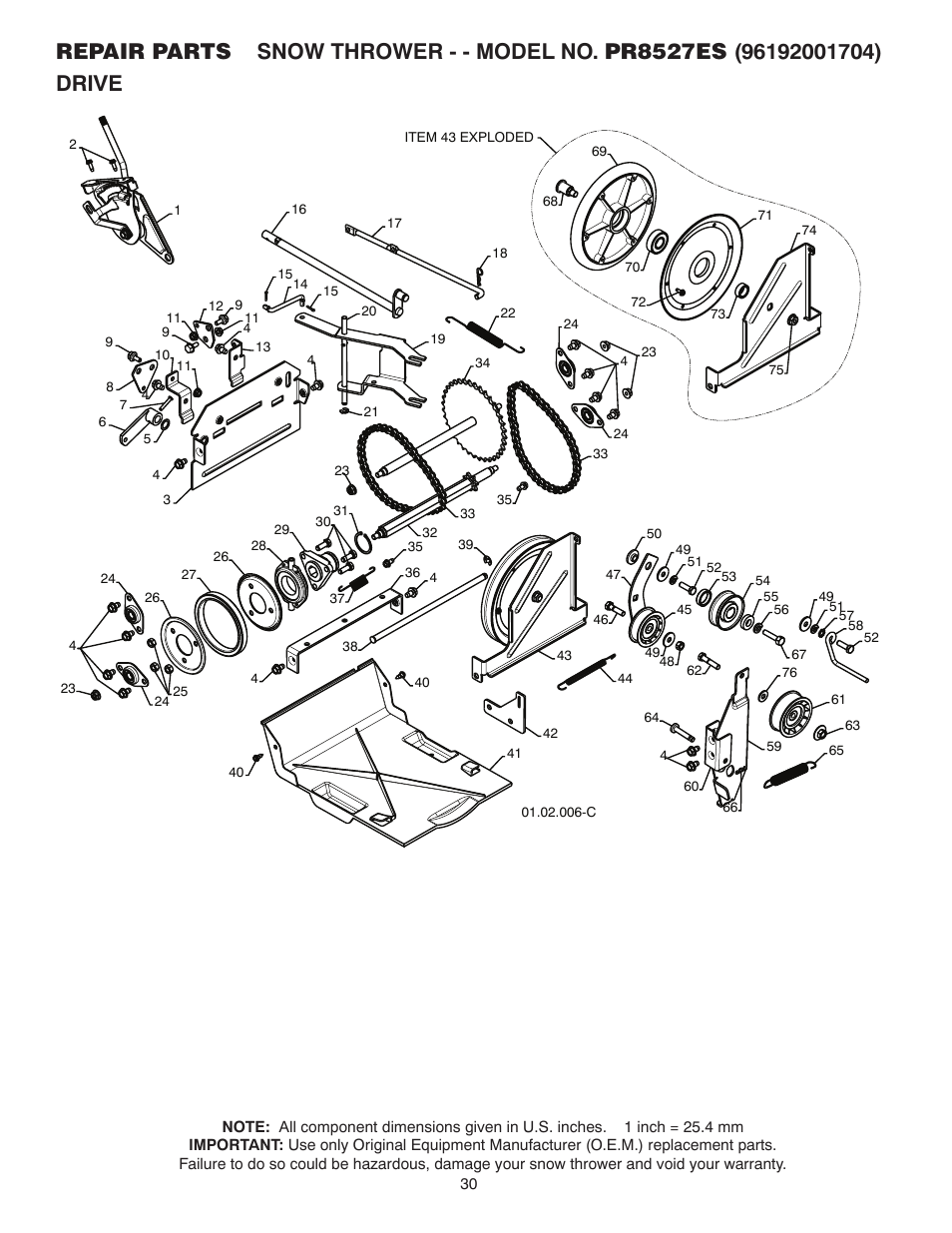 Poulan Pro PR8527ES SNOW THROWER User Manual | Page 30 / 40