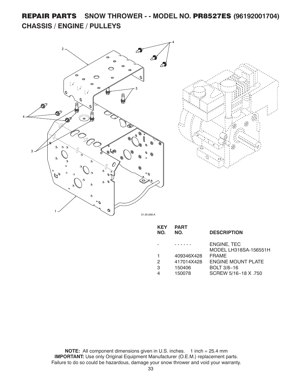 Poulan Pro PR8527ES SNOW THROWER User Manual | Page 33 / 40