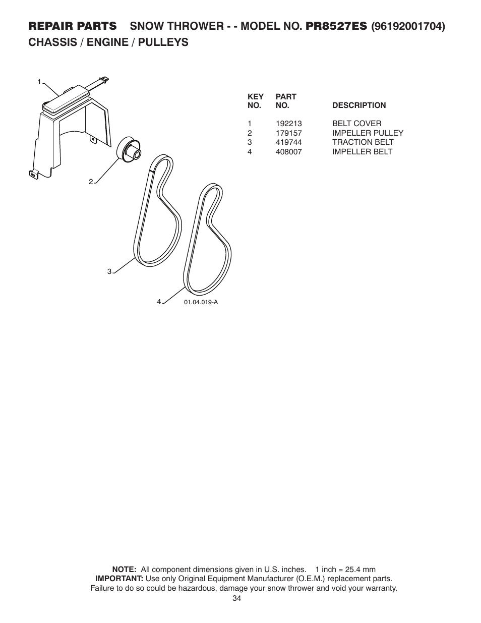 Poulan Pro PR8527ES SNOW THROWER User Manual | Page 34 / 40