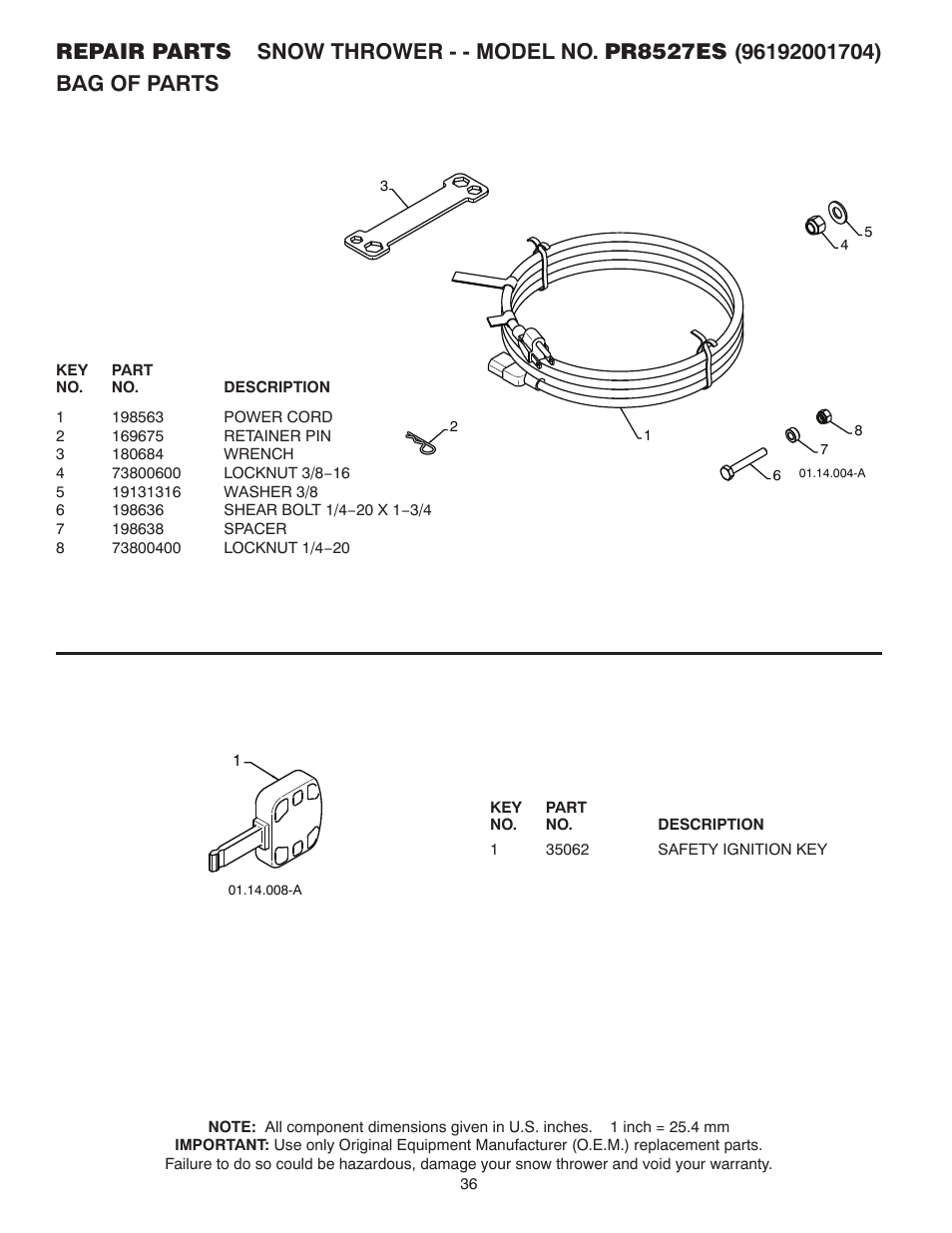 Poulan Pro PR8527ES SNOW THROWER User Manual | Page 36 / 40