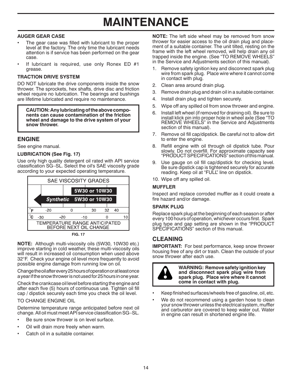 Maintenance | Poulan Pro XT824ES SNOW THROWER User Manual | Page 14 / 40