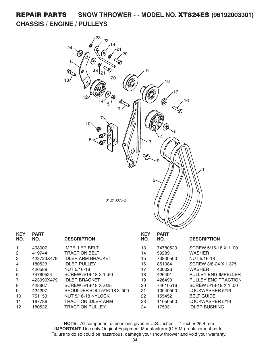 Poulan Pro XT824ES SNOW THROWER User Manual | Page 34 / 40