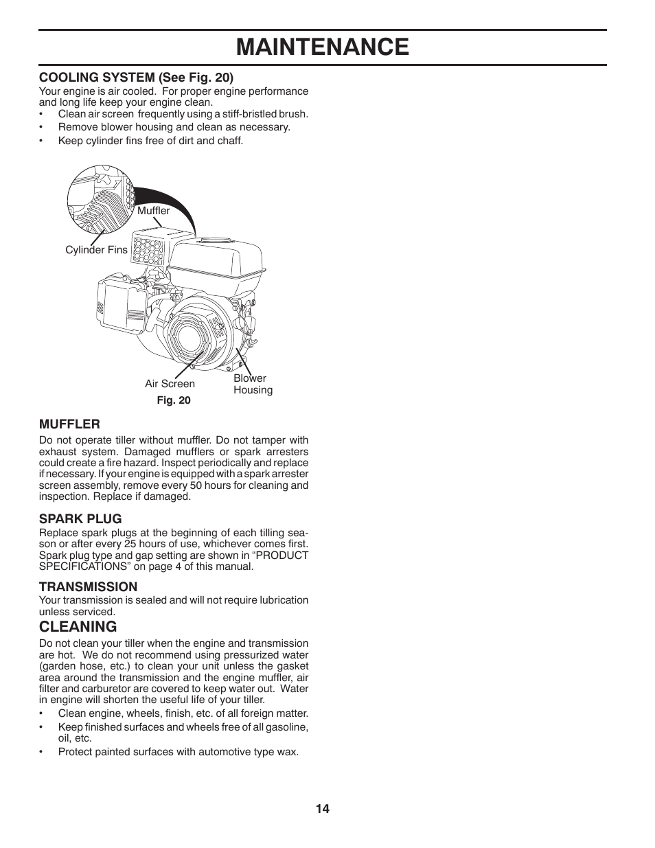 Maintenance, Cleaning | Poulan Pro DRT900 REAR TINE TILLER User Manual | Page 14 / 22