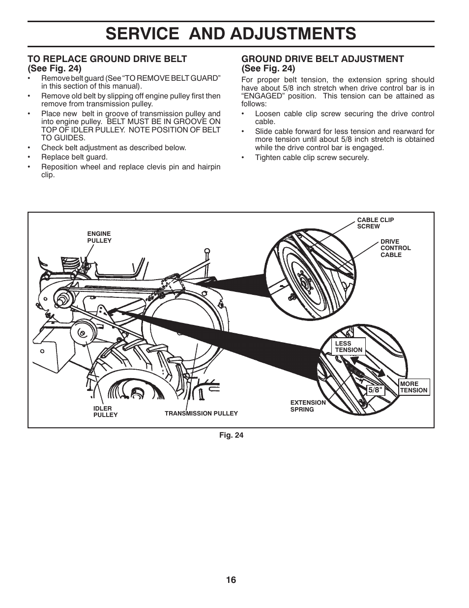 Service and adjustments | Poulan Pro DRT900 REAR TINE TILLER User Manual | Page 16 / 22