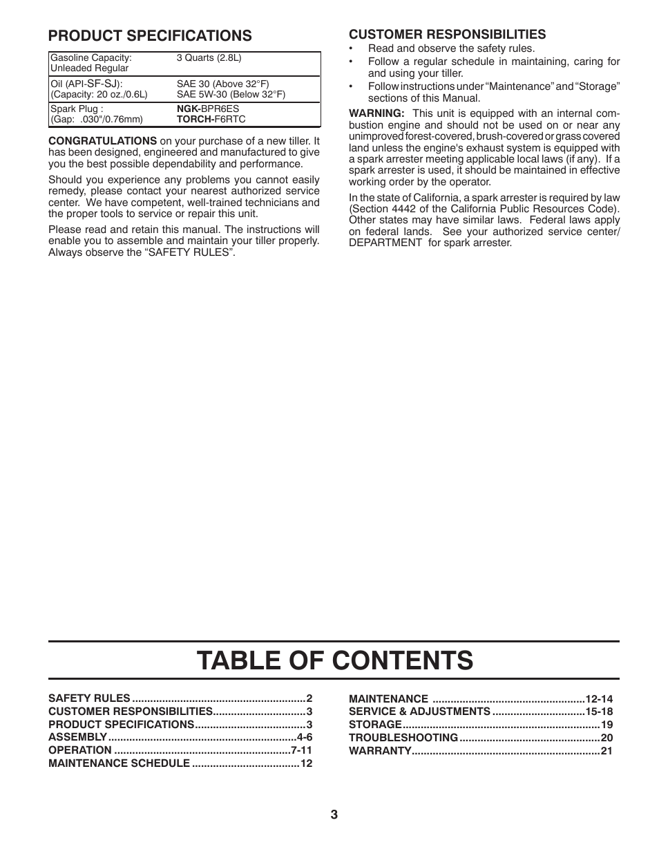 Poulan Pro DRT900 REAR TINE TILLER User Manual | Page 3 / 22