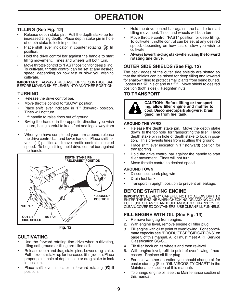 Operation | Poulan Pro DRT900 REAR TINE TILLER User Manual | Page 9 / 22