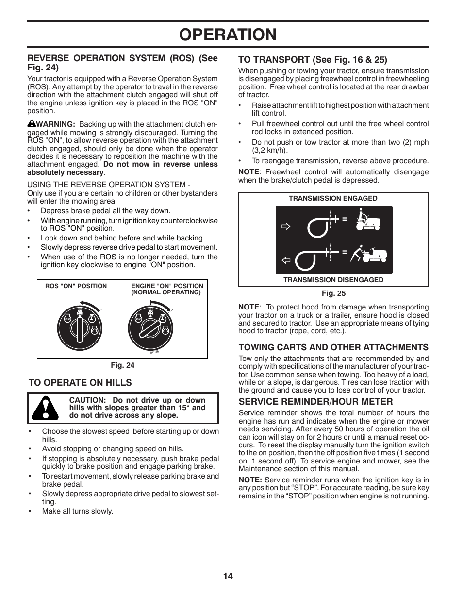 Operation | Poulan Pro PB22VA54 LAWN TRACTOR User Manual | Page 14 / 64