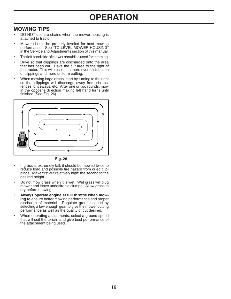 Operation, Mowing tips | Poulan Pro PB22VA54 LAWN TRACTOR User Manual | Page 16 / 64