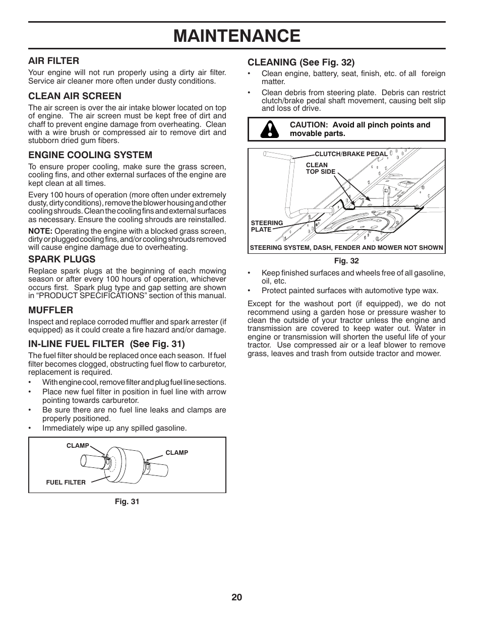 Maintenance | Poulan Pro PB22VA54 LAWN TRACTOR User Manual | Page 20 / 64