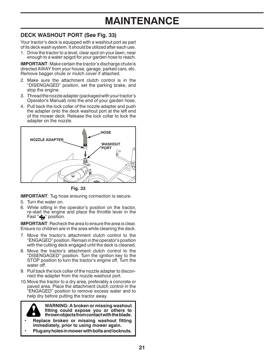 Maintenance | Poulan Pro PB22VA54 LAWN TRACTOR User Manual | Page 21 / 64