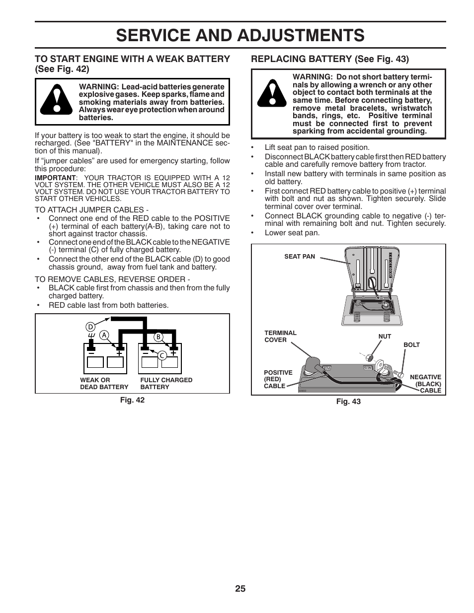 Service and adjustments | Poulan Pro PB22VA54 LAWN TRACTOR User Manual | Page 25 / 64