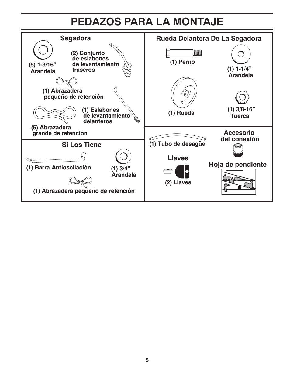 Pedazos para la montaje | Poulan Pro PB22VA54 LAWN TRACTOR User Manual | Page 37 / 64