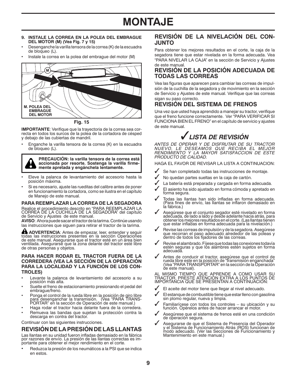 Montaje, Lista de revisión | Poulan Pro PB22VA54 LAWN TRACTOR User Manual | Page 41 / 64