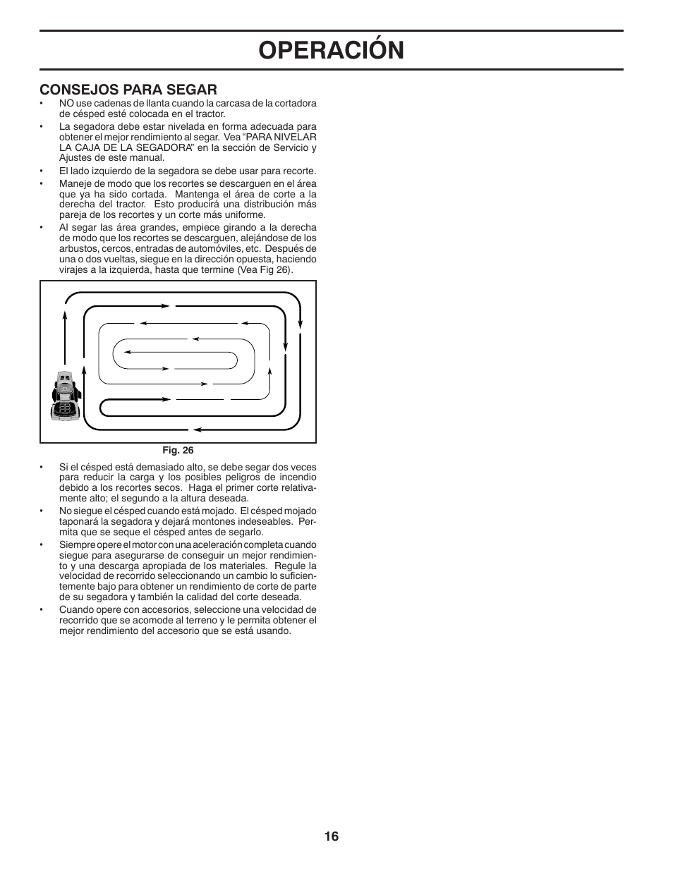 Operación, Consejos para segar | Poulan Pro PB22VA54 LAWN TRACTOR User Manual | Page 48 / 64