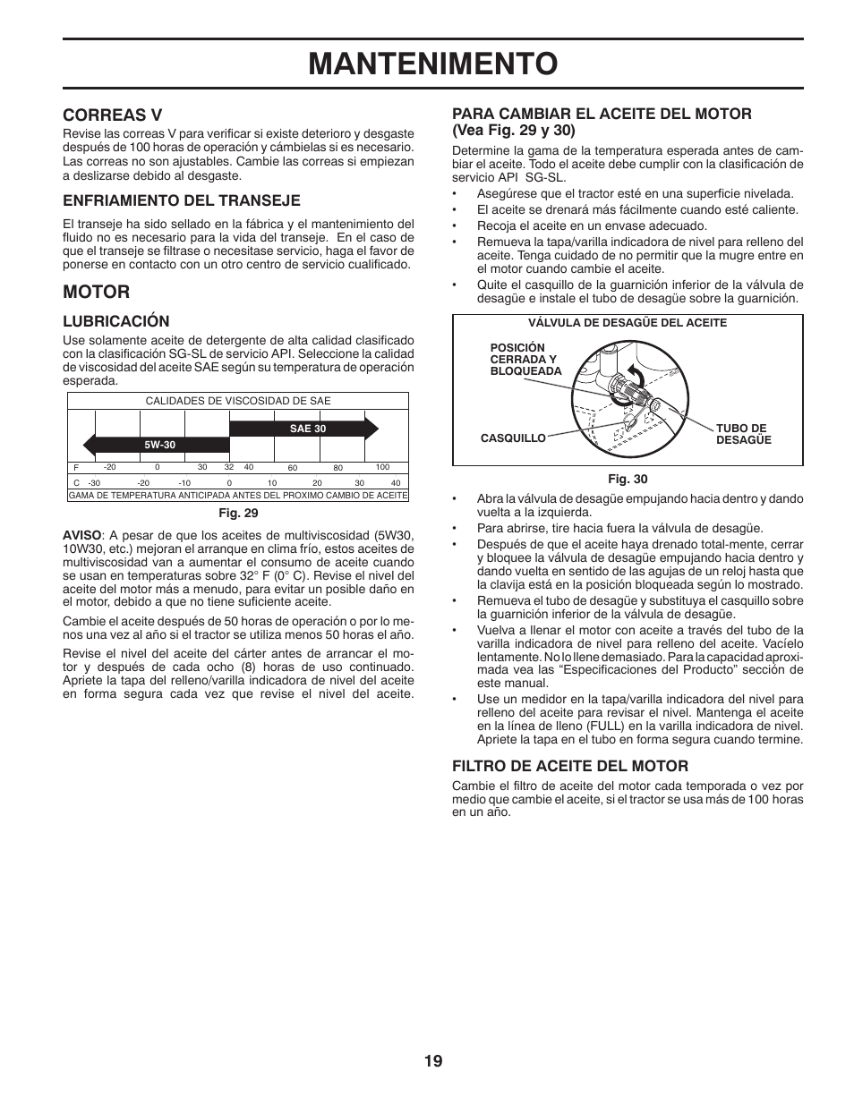 Mantenimento, Motor, Correas v | Lubricación, Filtro de aceite del motor, Enfriamiento del transeje | Poulan Pro PB22VA54 LAWN TRACTOR User Manual | Page 51 / 64