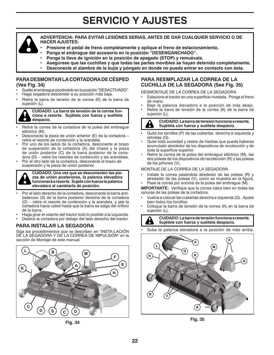 Servicio y ajustes | Poulan Pro PB22VA54 LAWN TRACTOR User Manual | Page 54 / 64