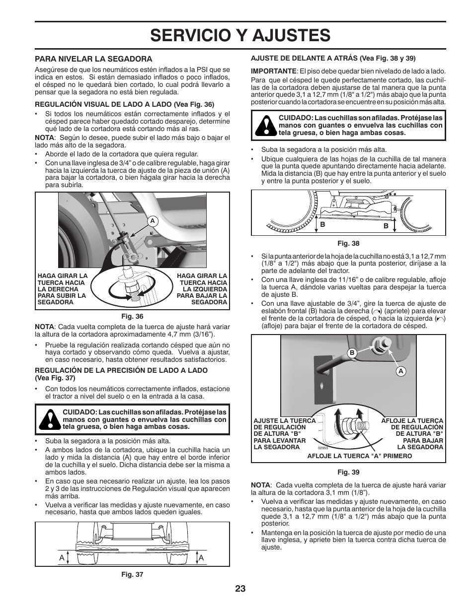 Servicio y ajustes | Poulan Pro PB22VA54 LAWN TRACTOR User Manual | Page 55 / 64