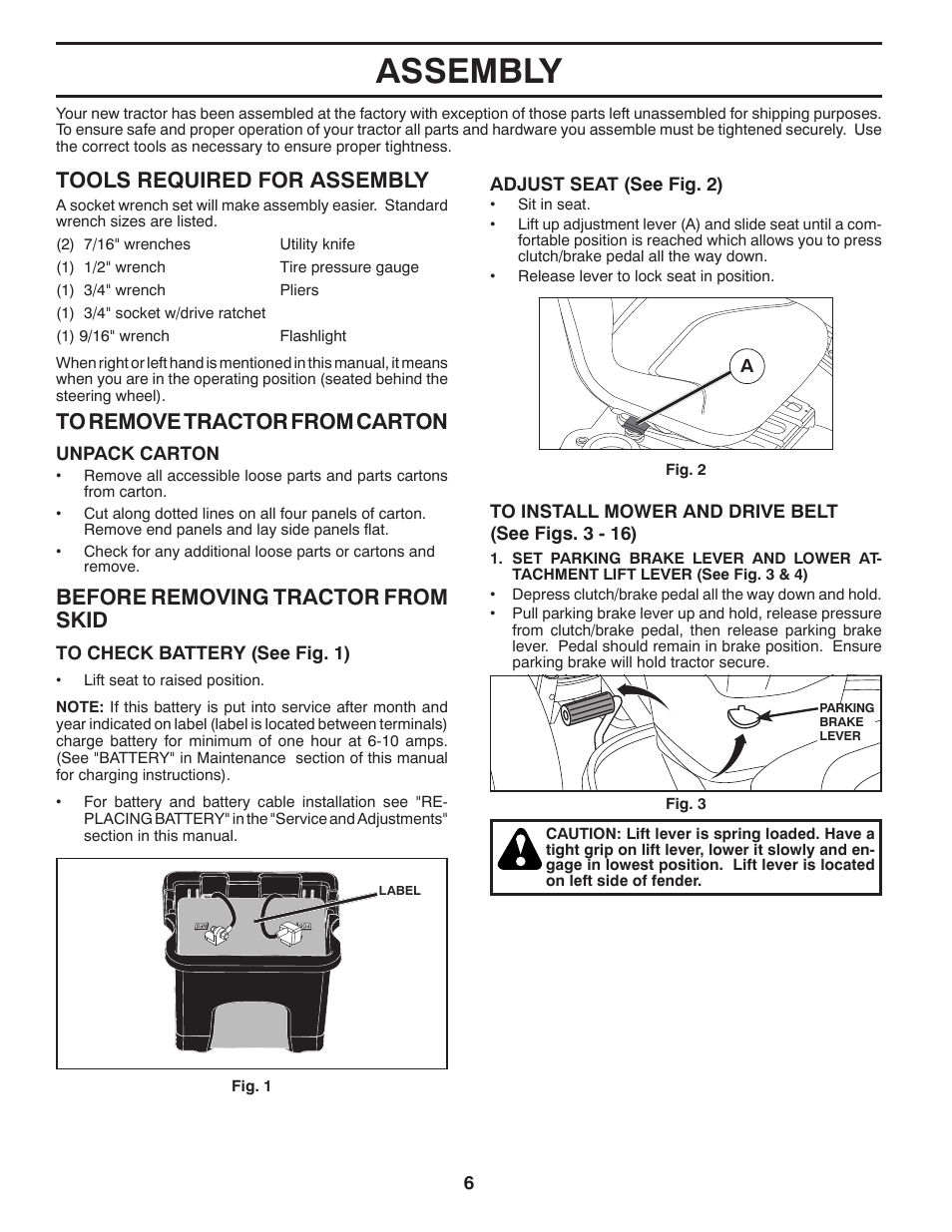 Assembly, Before removing tractor from skid, Tools required for assembly | Poulan Pro PB22VA54 LAWN TRACTOR User Manual | Page 6 / 64