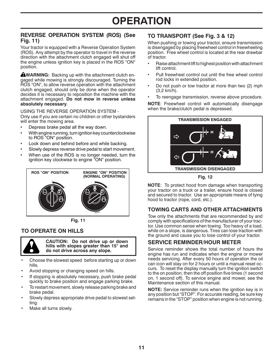 Operation | Poulan Pro PB20VA48 LAWN TRACTOR User Manual | Page 11 / 60