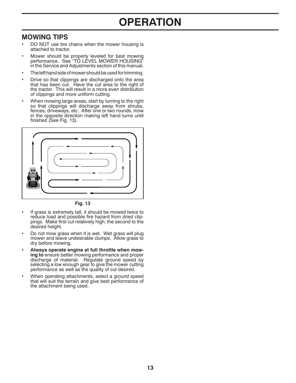 Operation, Mowing tips | Poulan Pro PB20VA48 LAWN TRACTOR User Manual | Page 13 / 60