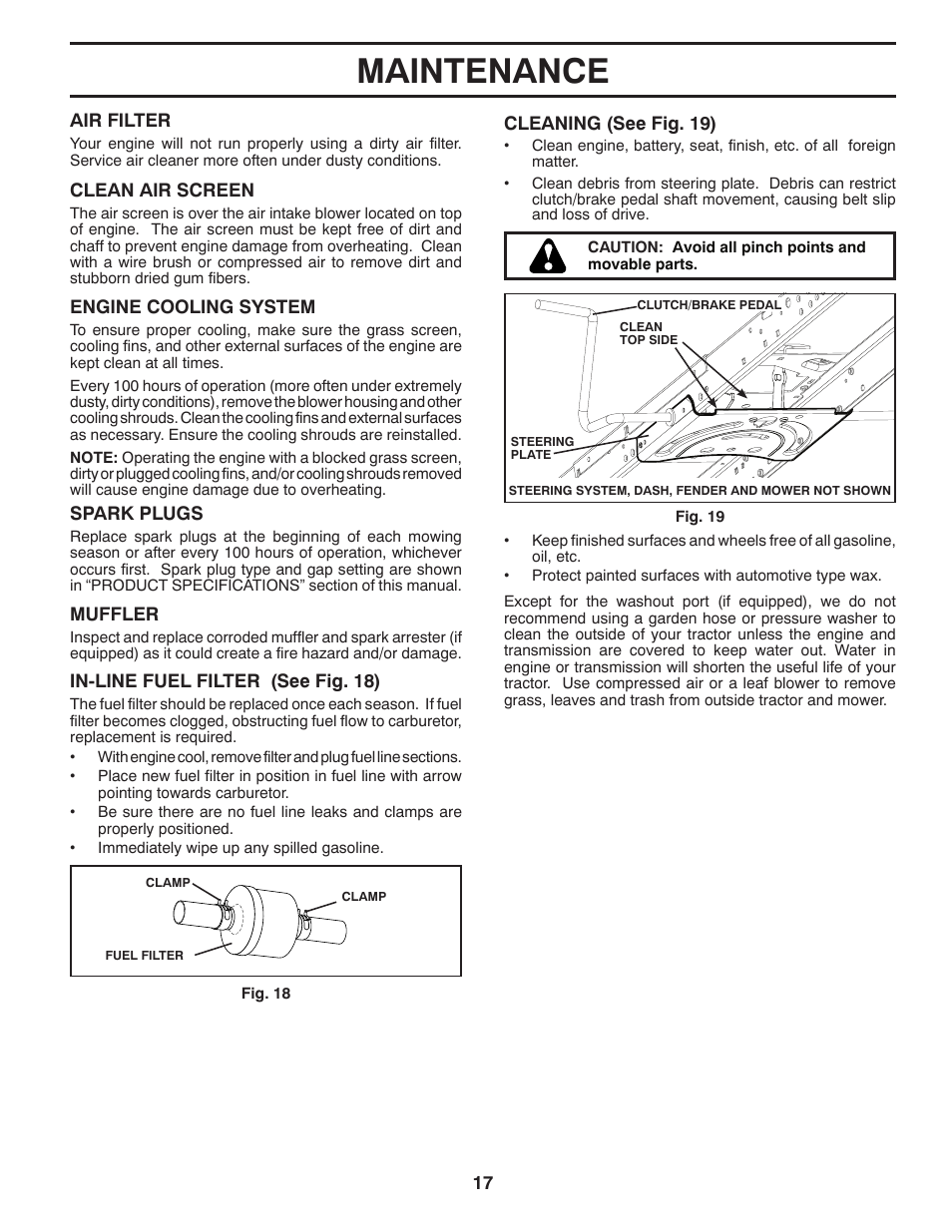 Maintenance | Poulan Pro PB20VA48 LAWN TRACTOR User Manual | Page 17 / 60